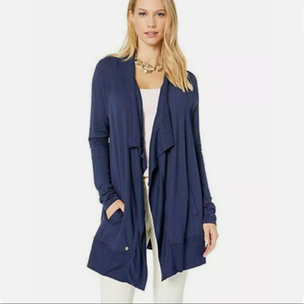 LILLY PULITZER Luxletic Carmela Wrap Cardigan True Navy Blue Size XS